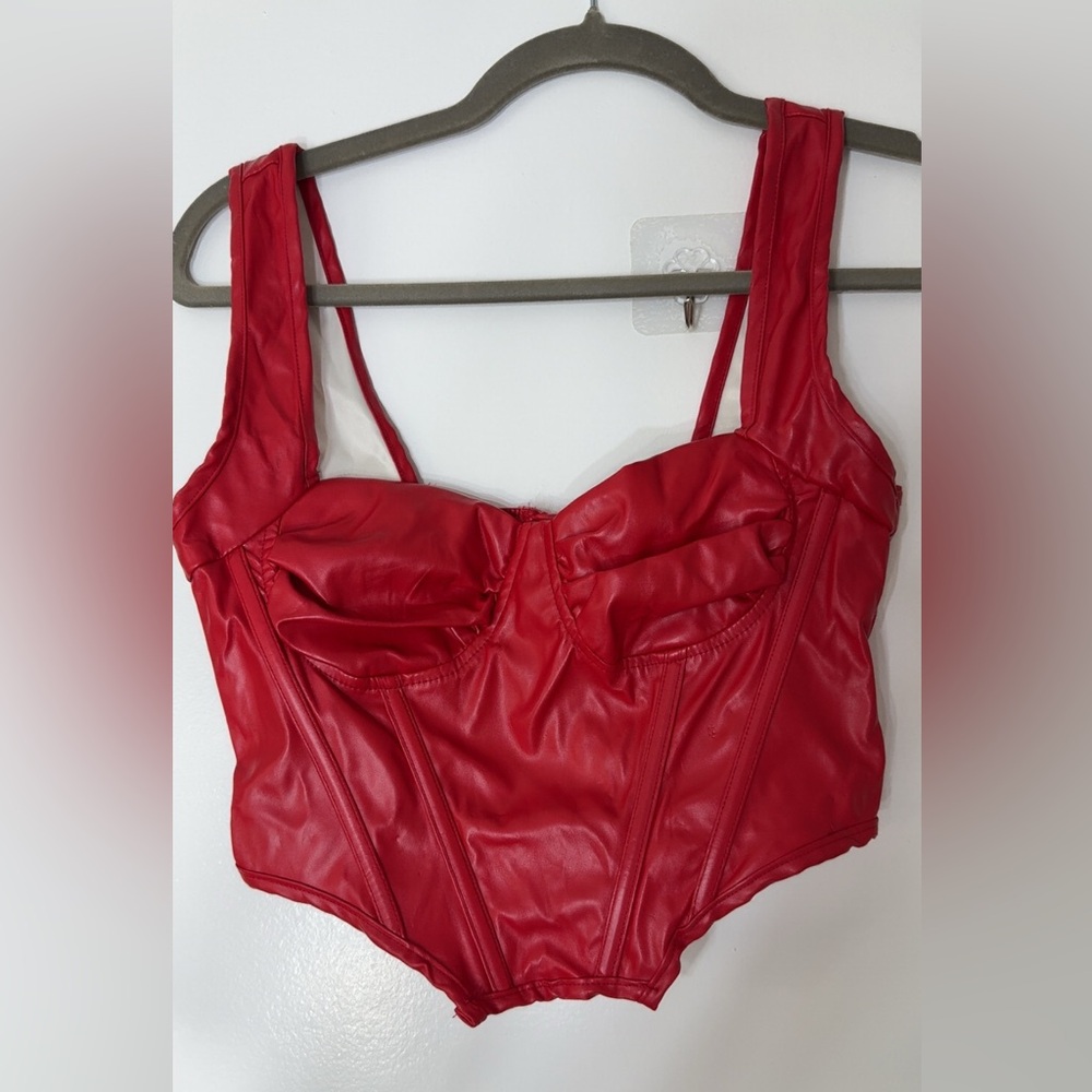 Red Faux Leather Corset Top